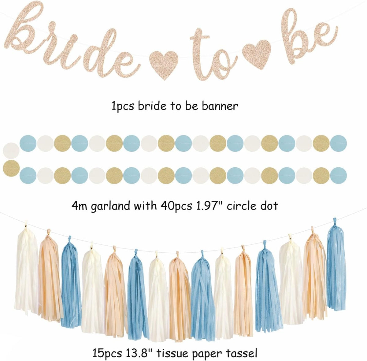Light-Dusty Blue Beige-Champagne Bridal-Shower Party-Decorations - 31pcs Bride To Be Banner,Boho