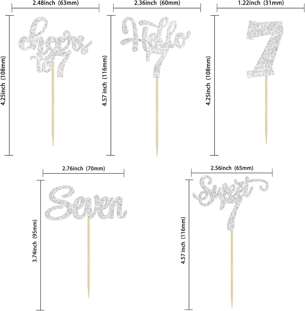 30Pcs 7th Birthday Cupcake Toppers Glitter Seven Happy 7 Cupcake Picks Cheers to 7 Years Old Cake