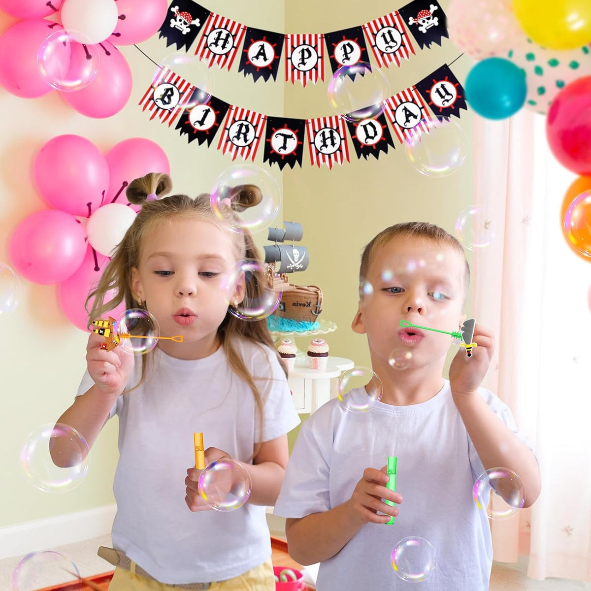 AFZMON 24Pcs Pirate Party Favors Bubble Wands for Kids, Pirate Mini Bubbles Wand Toys, Pirate Theme