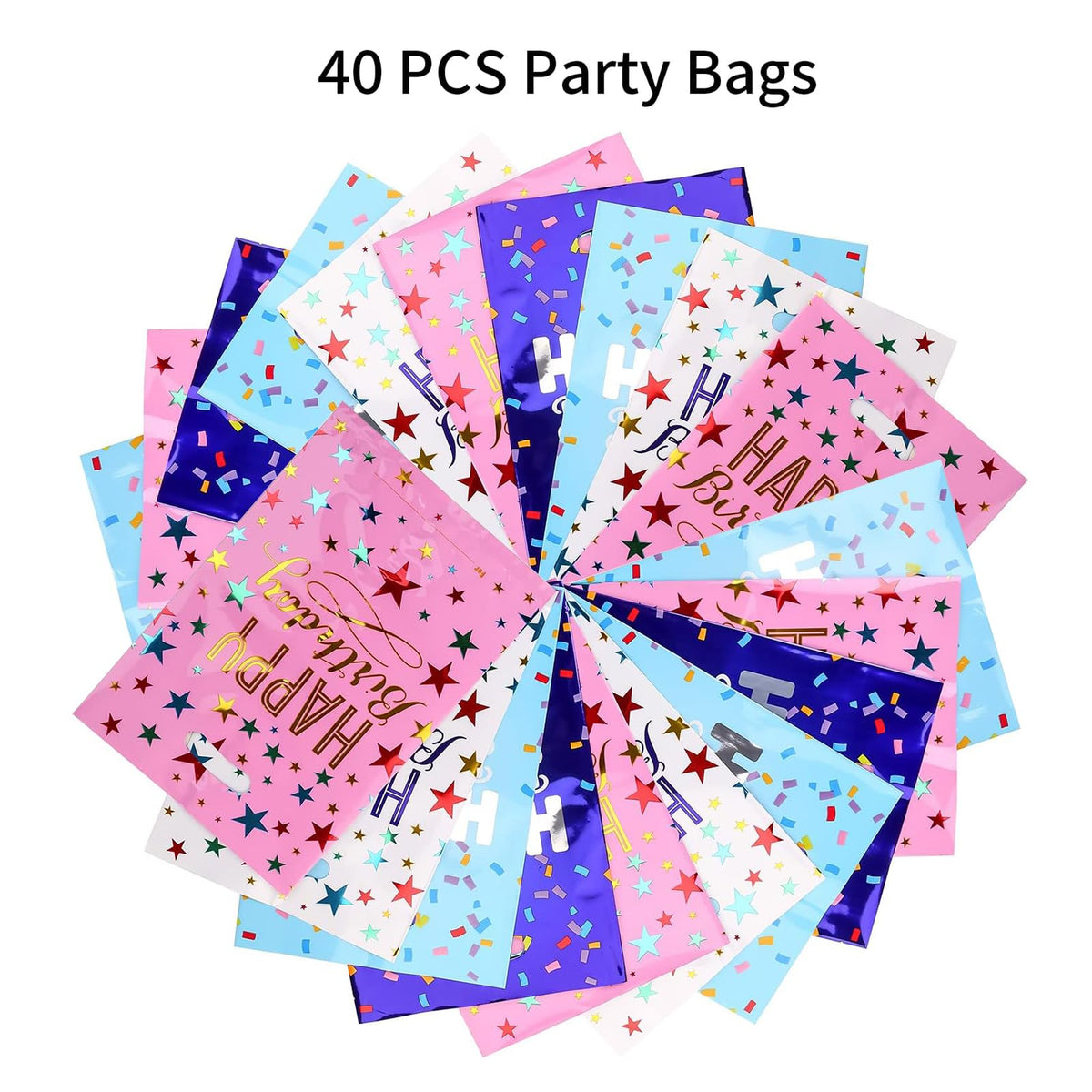 PintreeLand Happy Birthday Party Favor Bags 40 PCS, Plastic Goodies Loot Gift Bags Bulk for Kids