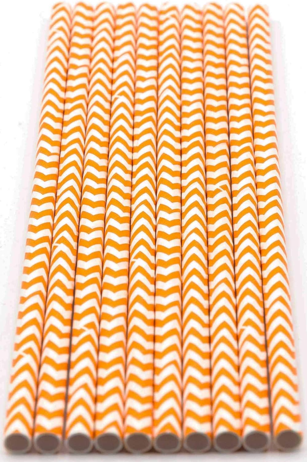 Pack of 150 Orange Chevron Biodegradable 4-Ply Paper Drinking Straws (Compostable, Non-toxic