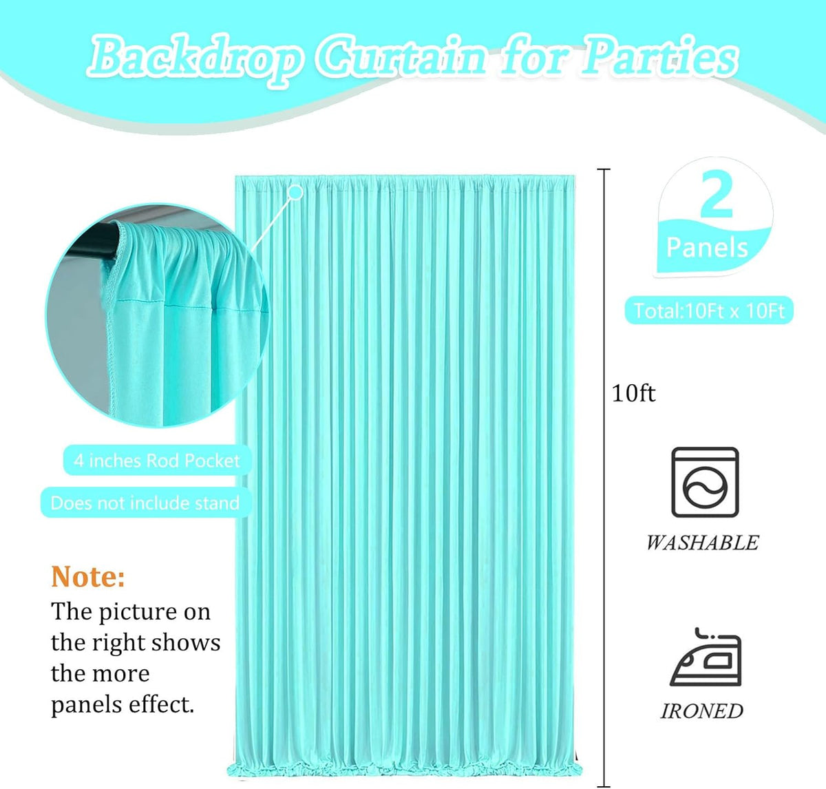10 x 10 Feet Blue-Green Backdrop Curtain for Partie, Background Curtains for Photoshoot, Birthday