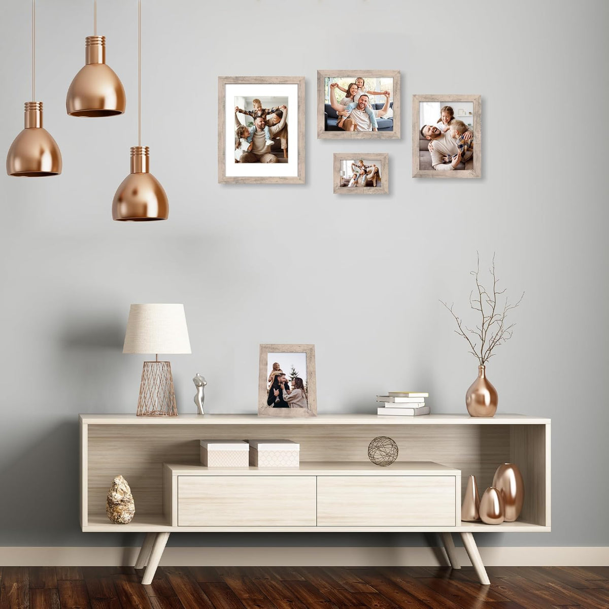 5x7 Picture Frame Set of 4, Smoke Gray Frame with High Definition Glass, 5 x 7 Wood Photo Frames