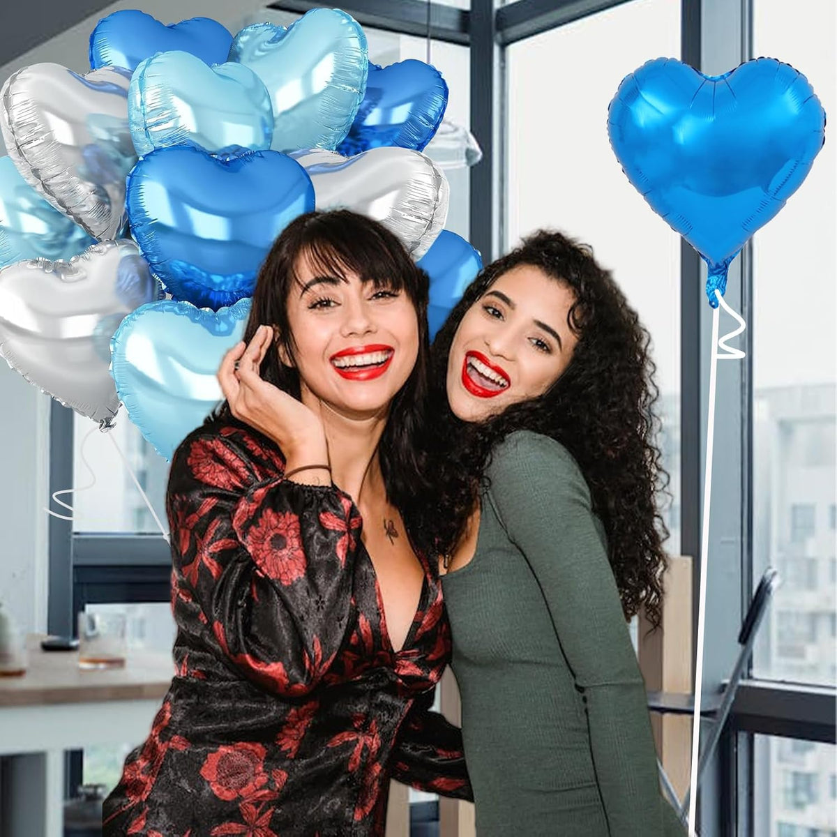 Silver Heart Balloons,18inch Bright Blue Heart Shaped Foil Balloons & Blue Helium Mylar Balloon for