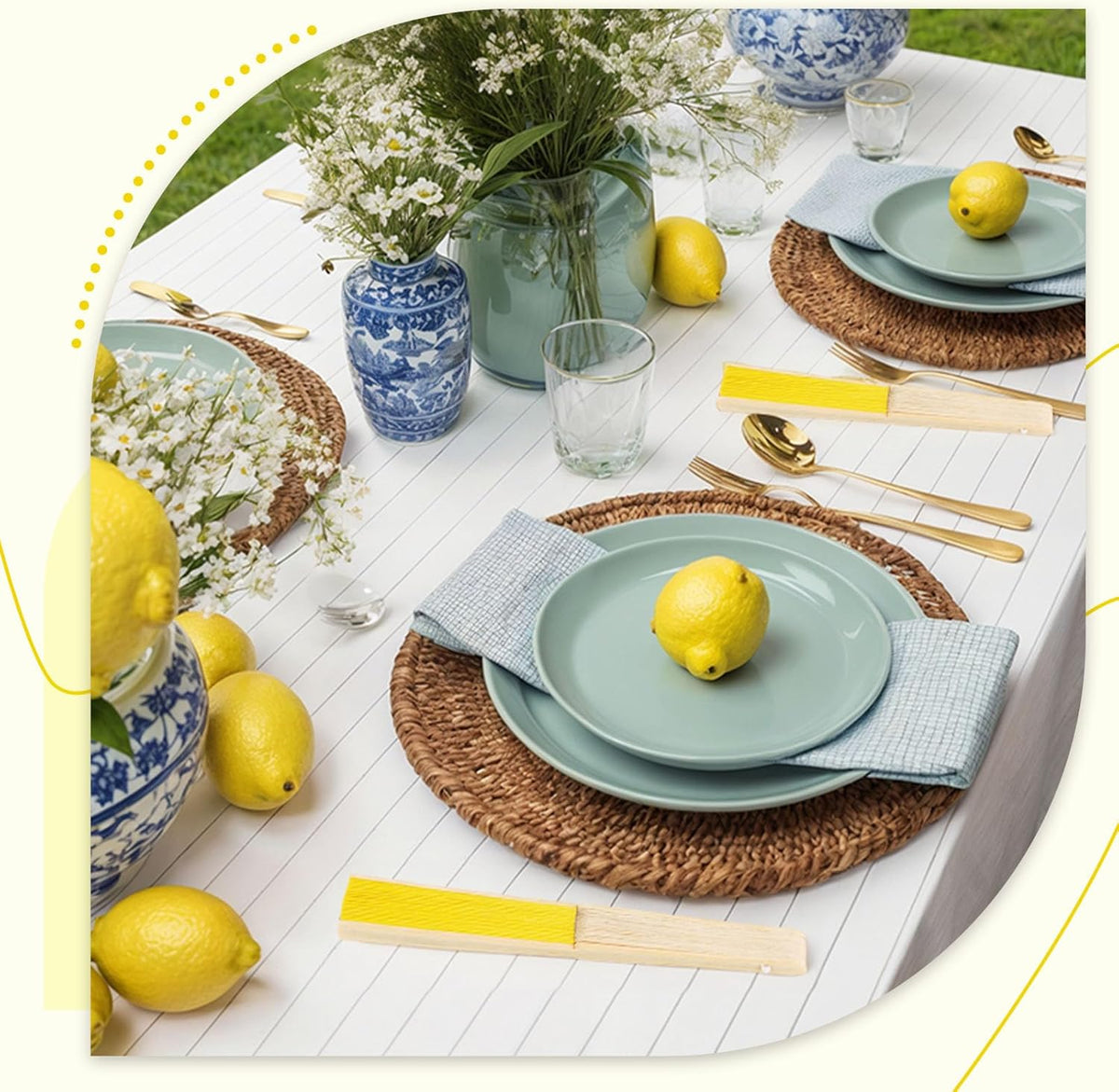 JOHOUSE 12 Pcs Paper Folding Hand Fans, 8.3 Inch Lemon Yellow Paper Fans Handheld Portable