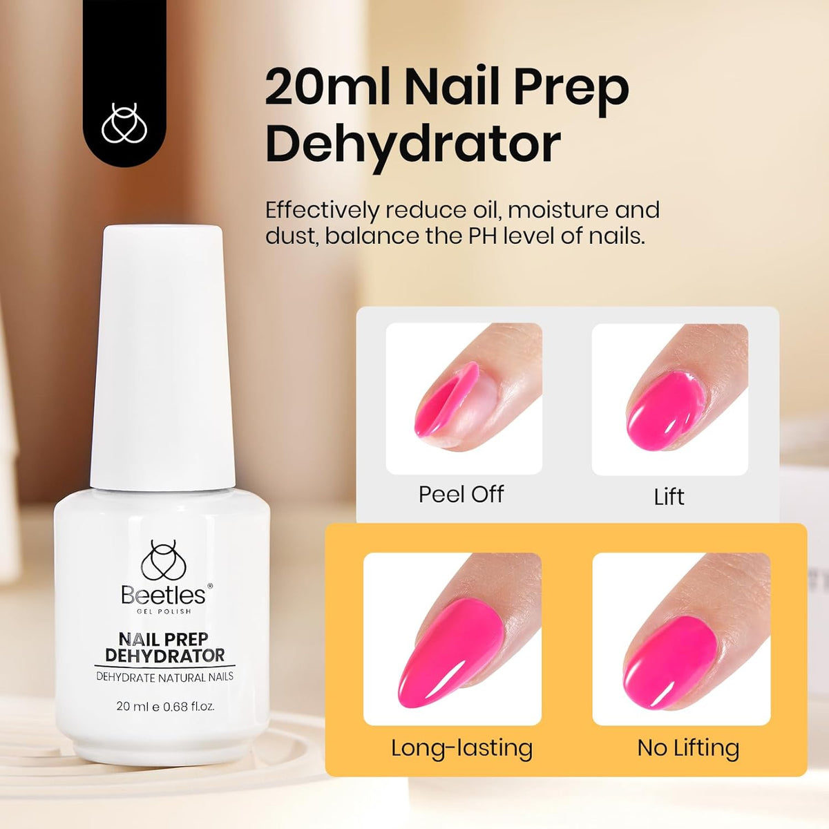 Beetles 20ml Nail Dehydrator : Professional Nail Prep Acid-Free & Hema-Free Dehydrate Bond Primer