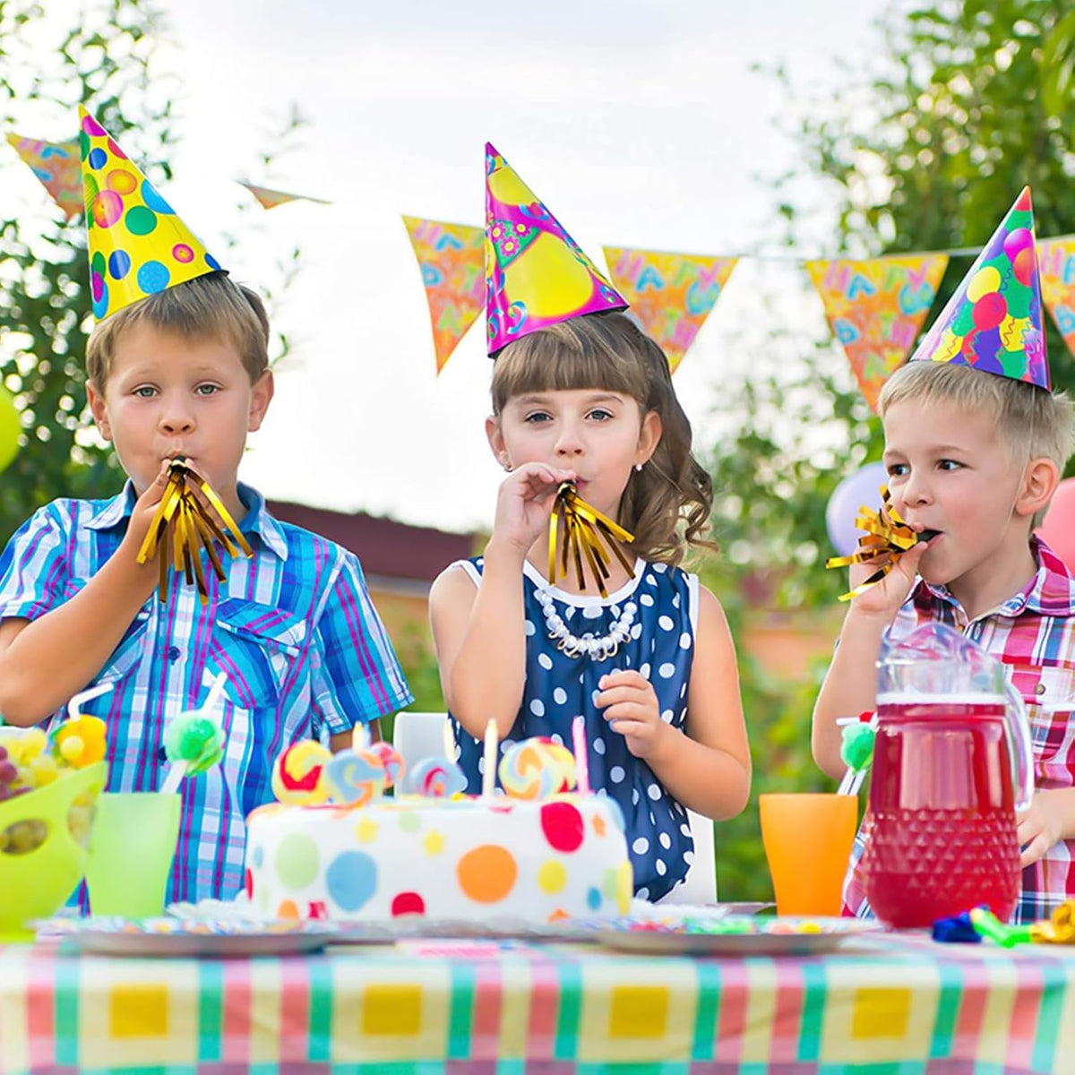 24 Pcs Glitter Noisemakers, Metal Tassel Music Birthday Blowers, Horn Whistles Party Favors Blow