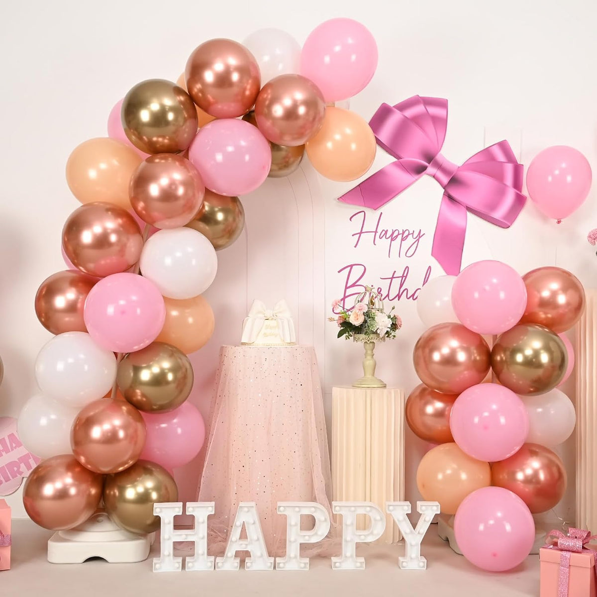 Rose Gold Balloons, 60 Pcs 12 Inch Nude Pastel Pink Balloons, Beige Metallic Gold Matte White