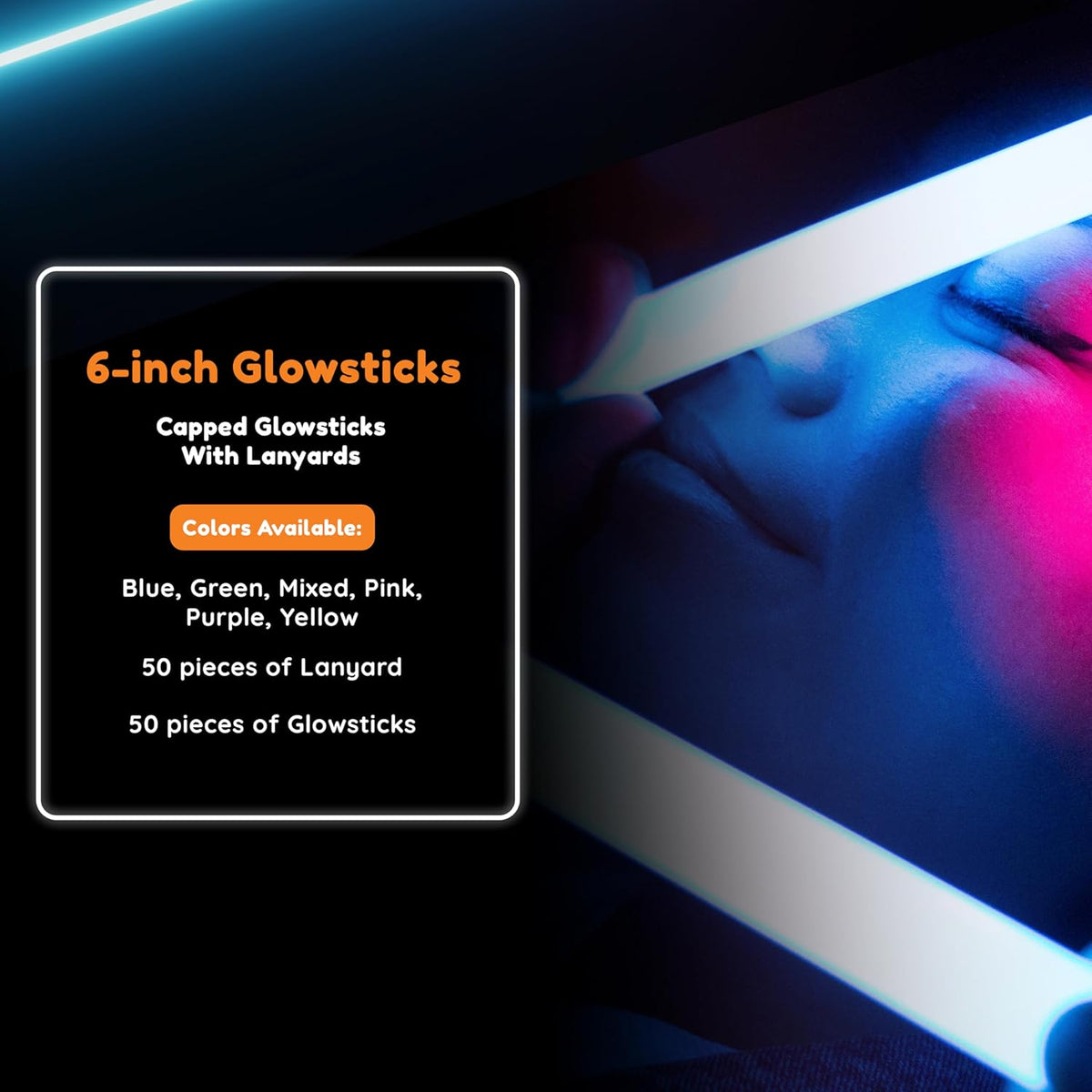 Glow Fever Glow in The Dark Sticks - 50 ct 6" Glow Sticks Bulk Party Pack with End Caps & Lanyards
