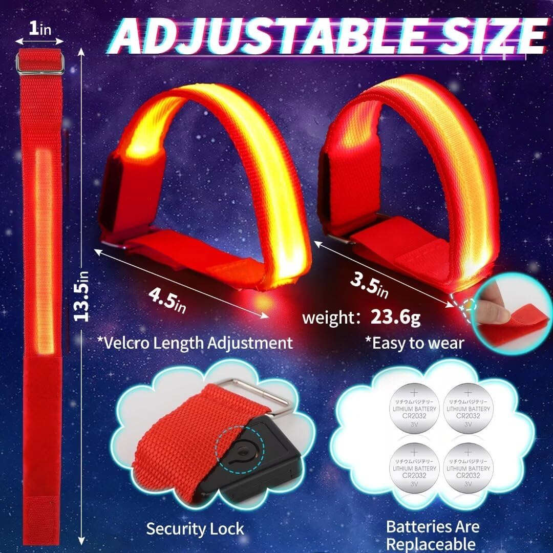 Dilabnba XL Glow Bracelets 6PCS, Reflective LED Bracelets - Adjustable Light Up Arm Bands for