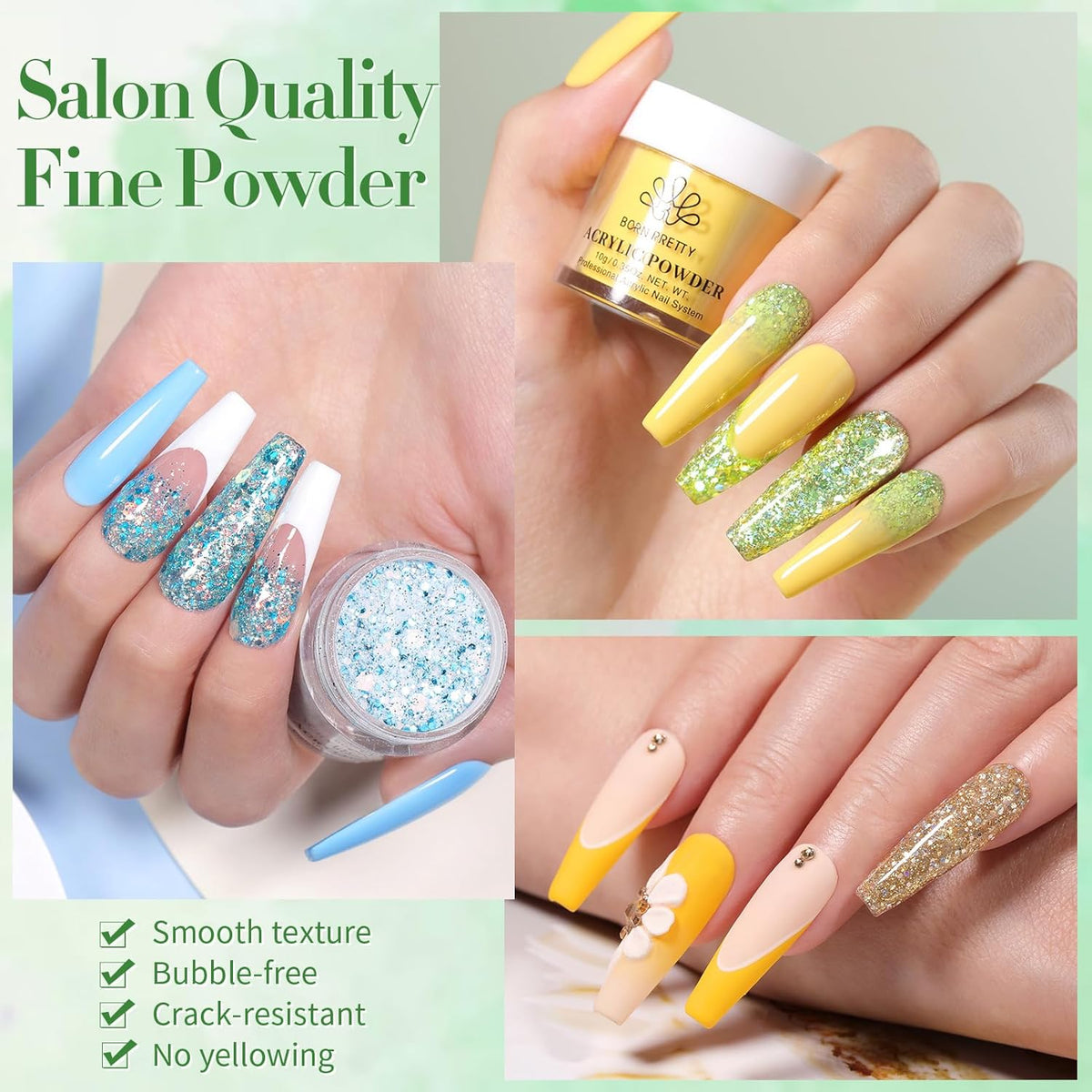 BORN PRETTY Acrylic Powder Set 36 Colors Spring Summer Acrylic Nail Powder Nude Pink Red Green Blue