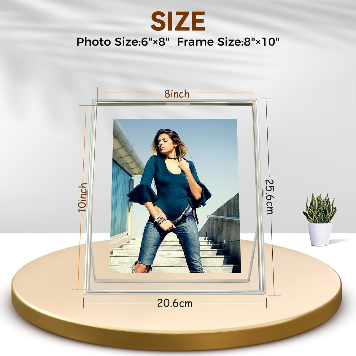 Silver Floating Frame (8"x10", Vertical), For Picture 7x9, 6x8, 5x7, Tabletop Shelf Photo Frame