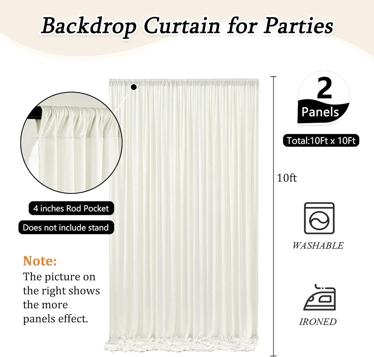 10 x 10 Feet Ivory White Backdrop Curtain for Partie, Background Curtains for Photoshoot, Birthday