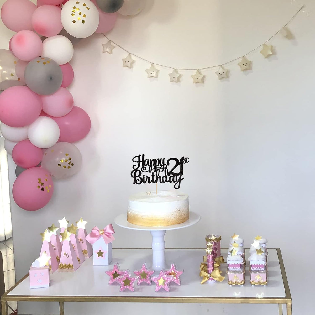 1 PCS Happy 21st Birthday Cake Topper Glitter Cheers to 21 Years Cake Pick 21 Fabulous Cake