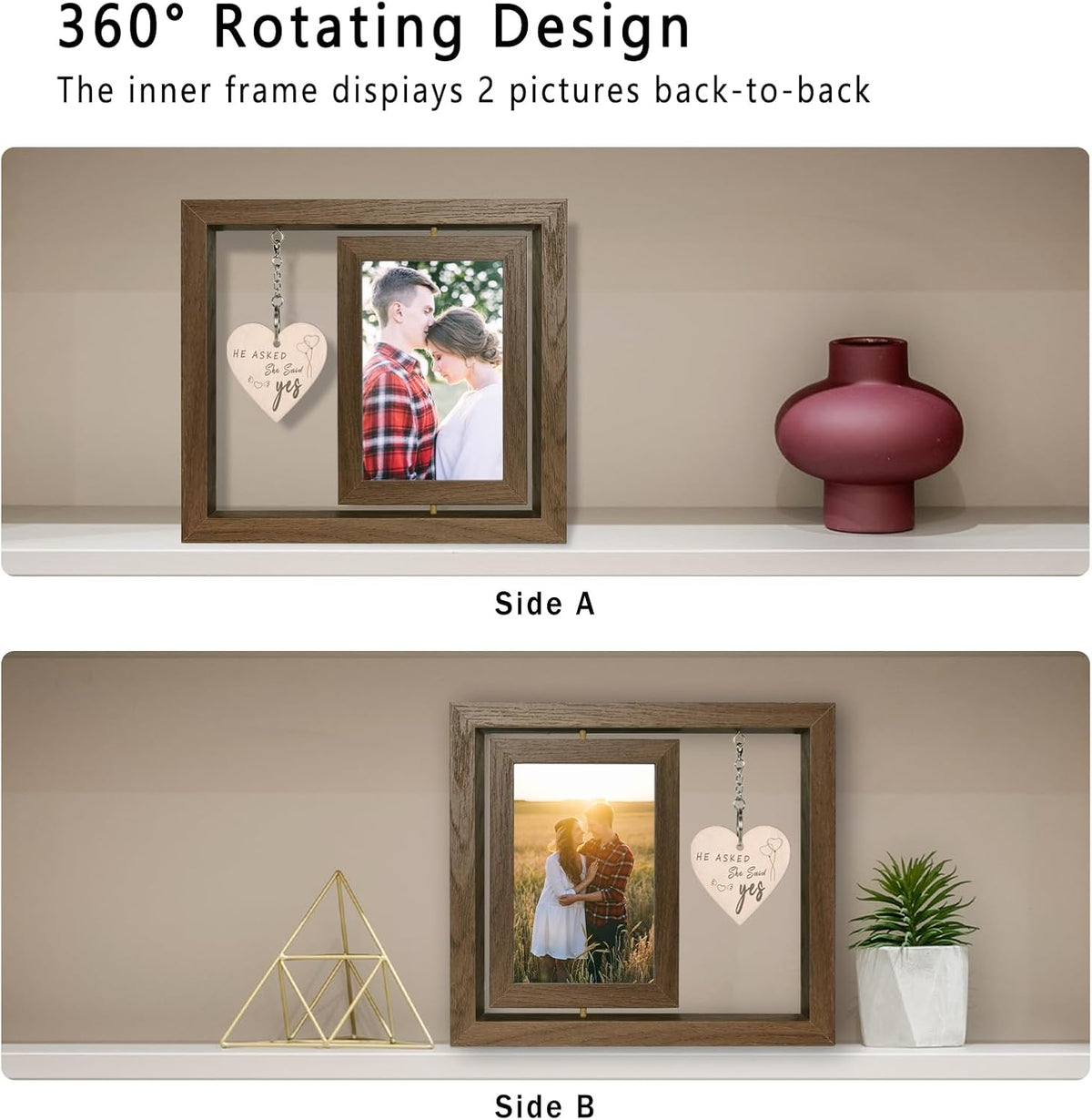 He Asked She Said Yes Engagement Gift Picture Frame, Wood Engagement Gifts for Couples Newly