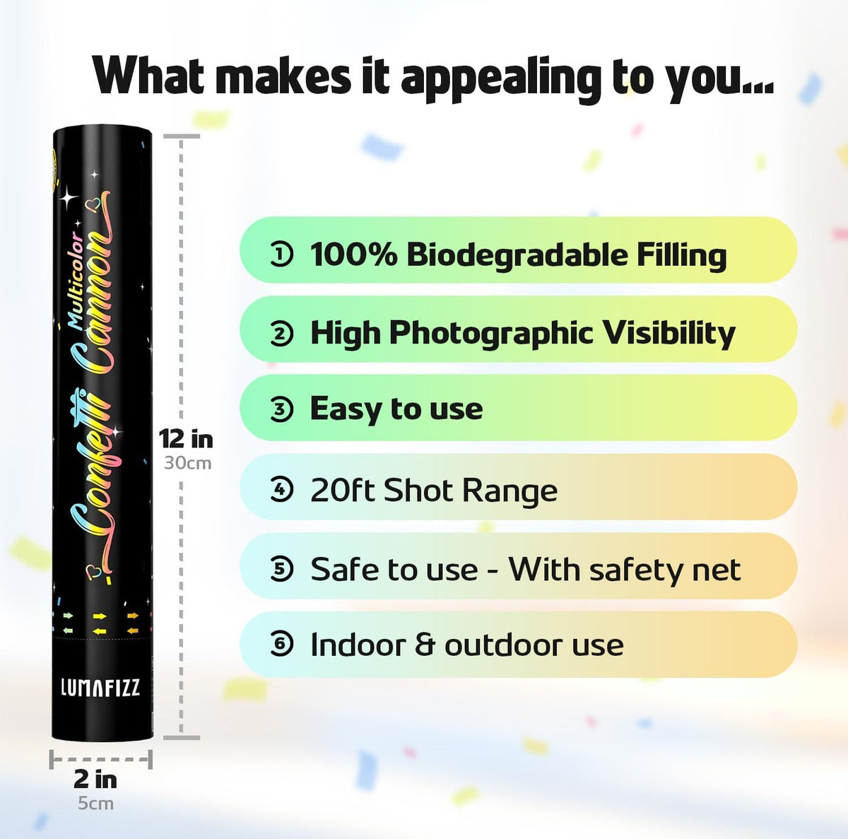 12 InchConfetti Biodegradable [6 Pack Confetti Cannons | Multicolor Confetti Poppers for Wedding