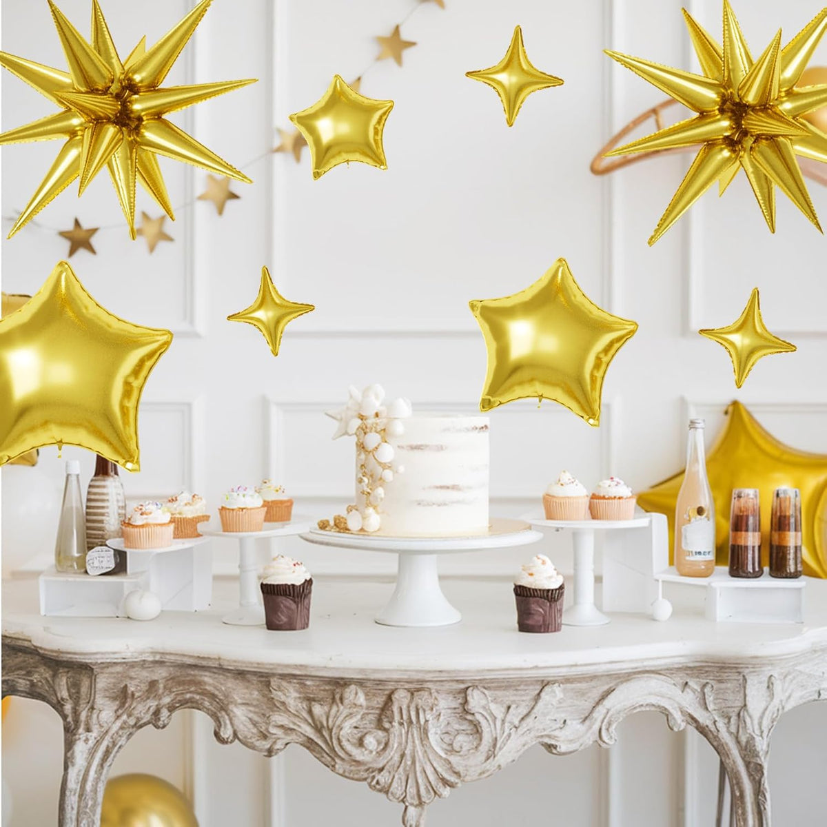 16 Pcs Gold Star Balloons, 22/18/10 Inch Foil Balloons, Four-Pointed Balloon for Kids Birthday