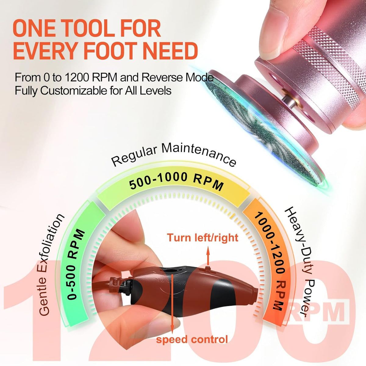PowerPro Electric Foot Callus Remover 36W Professional 1200rpm Adjustable Speed Metal Feet Grinder