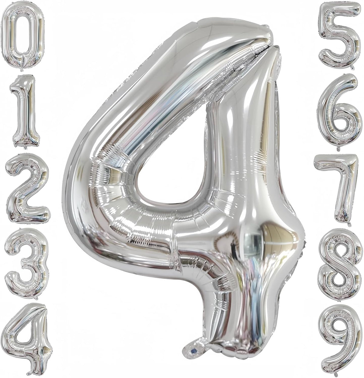 Silver 4 Balloon,40 Inch Number 4 Balloon,4 Birthday Balloon Decorations,Helium Silver 4 Balloon