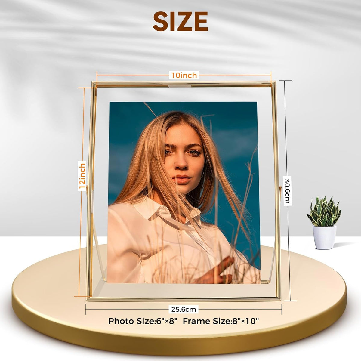 Gold Floating Frame, 10"x12", Vertical, For Picture 8.5x11, 8x10, 7x9, Tabletop Shelf Photo Frame