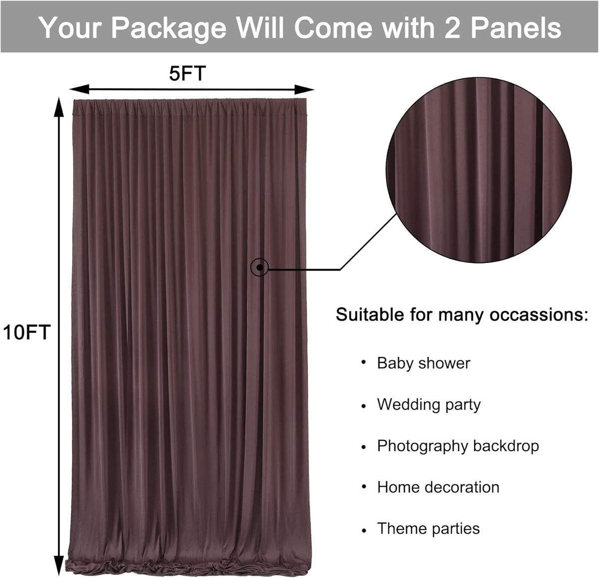 10 ft x 10 ft Wrinkle Free Brown Backdrop Curtain for Parties, Wedding Brown Photo Backdrop Drapes