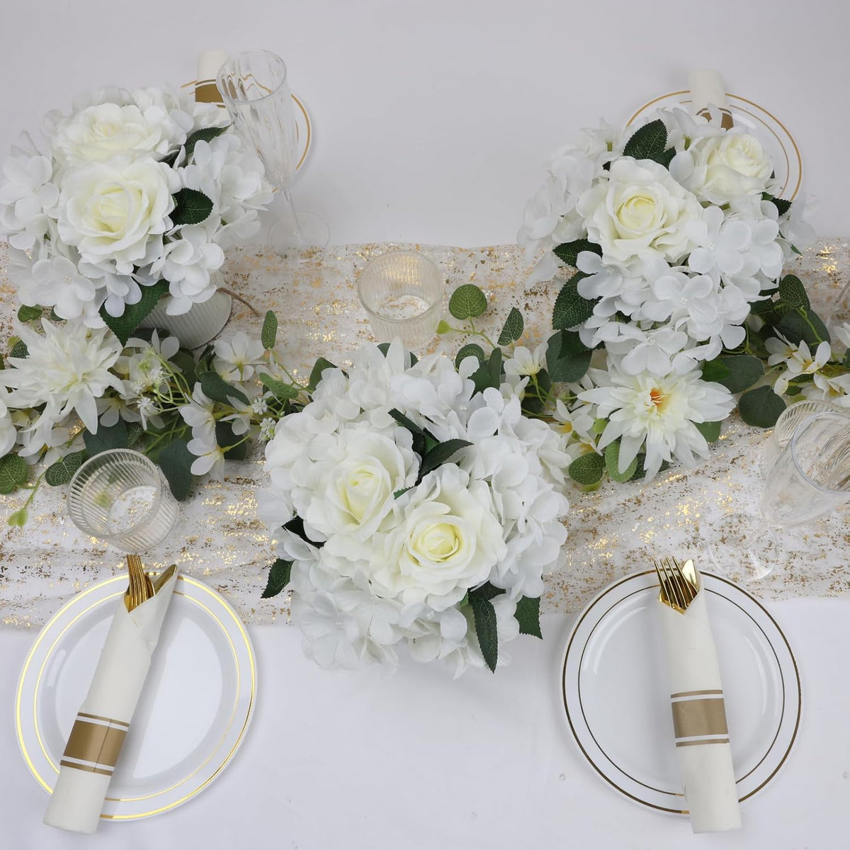 Flower Table Centerpieces - Set of 6 Floral Arrangement Artificial Wedding Hydrangeas Floral