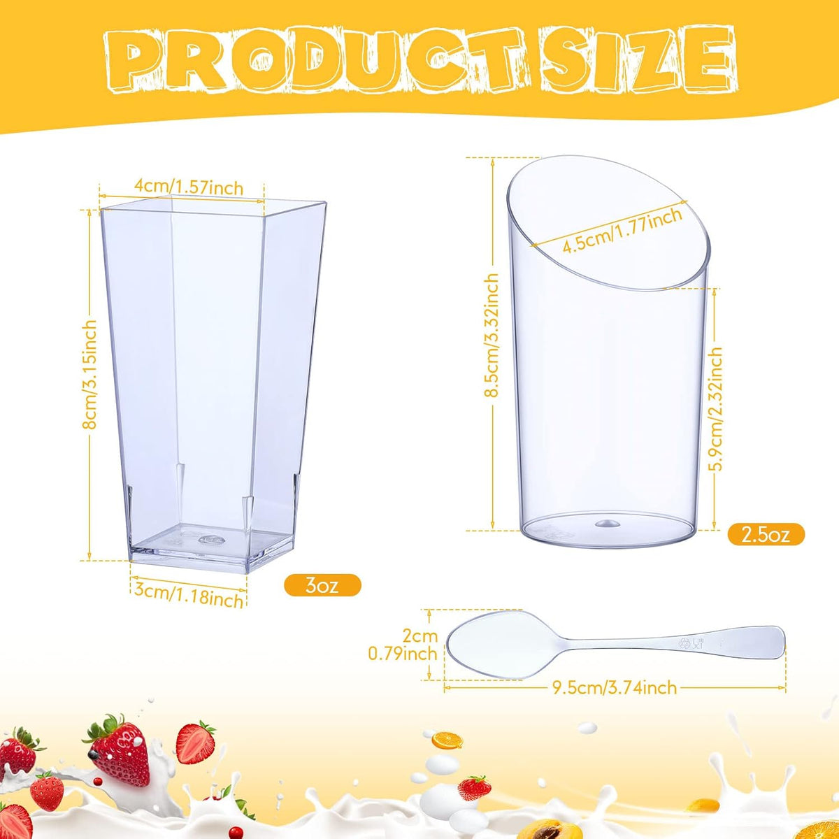 Nuogo 100 Pcs Mini Dessert Cups with Spoons Include 3 oz Square Plastic Appetizer Cups 2.5 oz