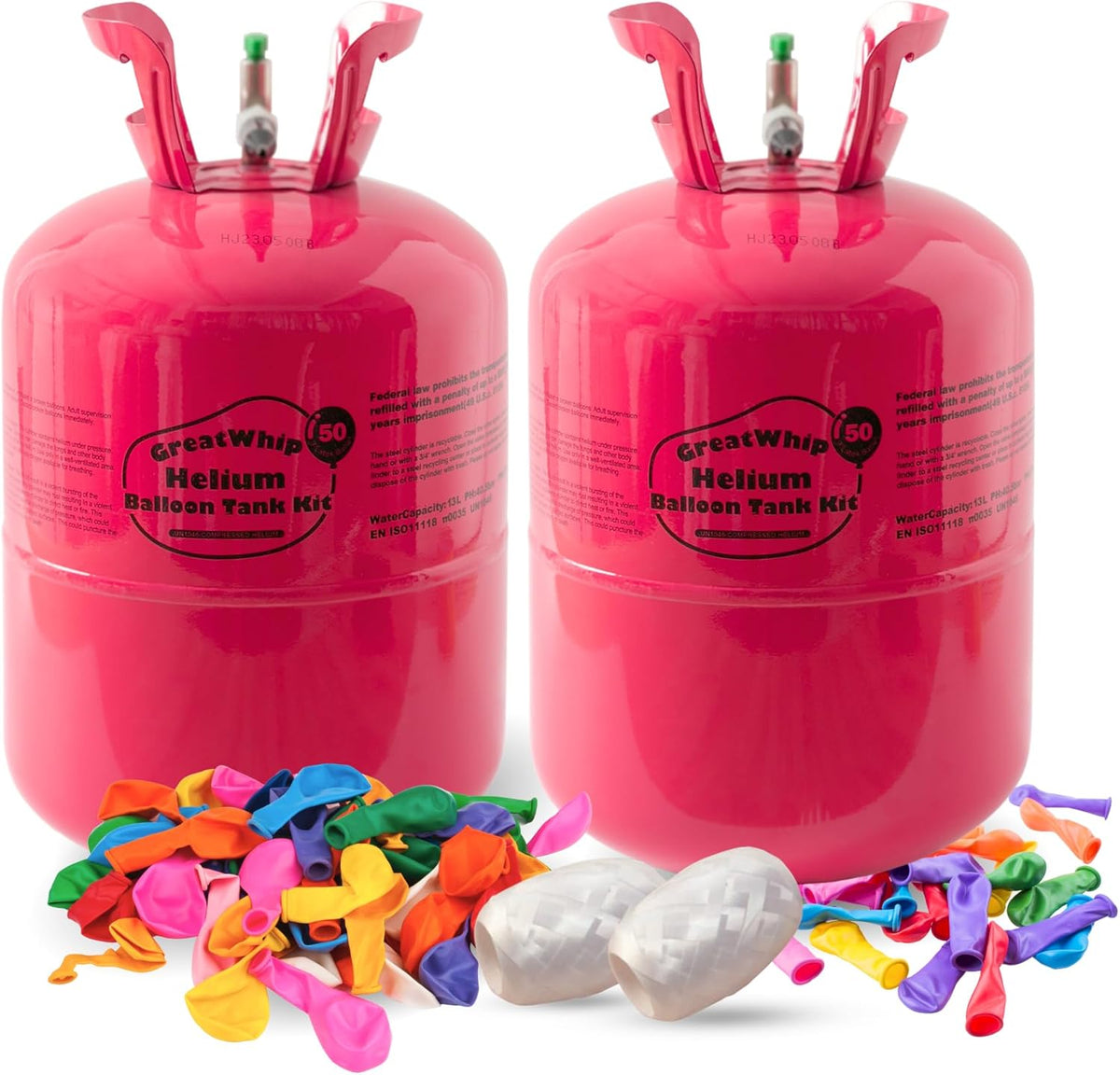 GreatWhip 13L Helium Tank Up To 50 Latex Balloons, 50 Pink Latex Balloons And Ribbons Included. (2