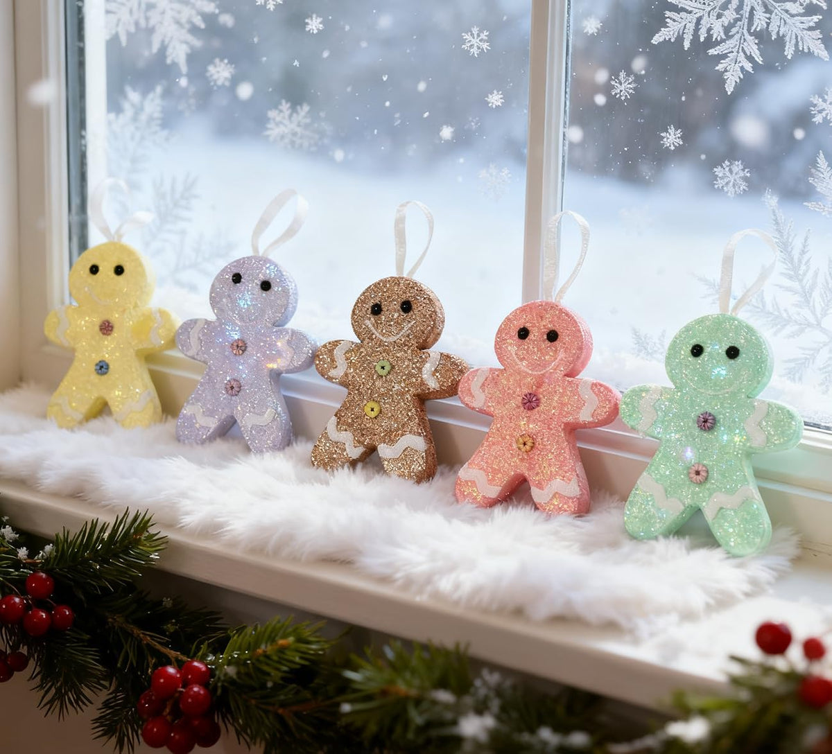 LANGXUN 6pcs Gingerbread Man Candy Land 2025 Xmas Party Suppiles Decoration, Hanging Candy Cane