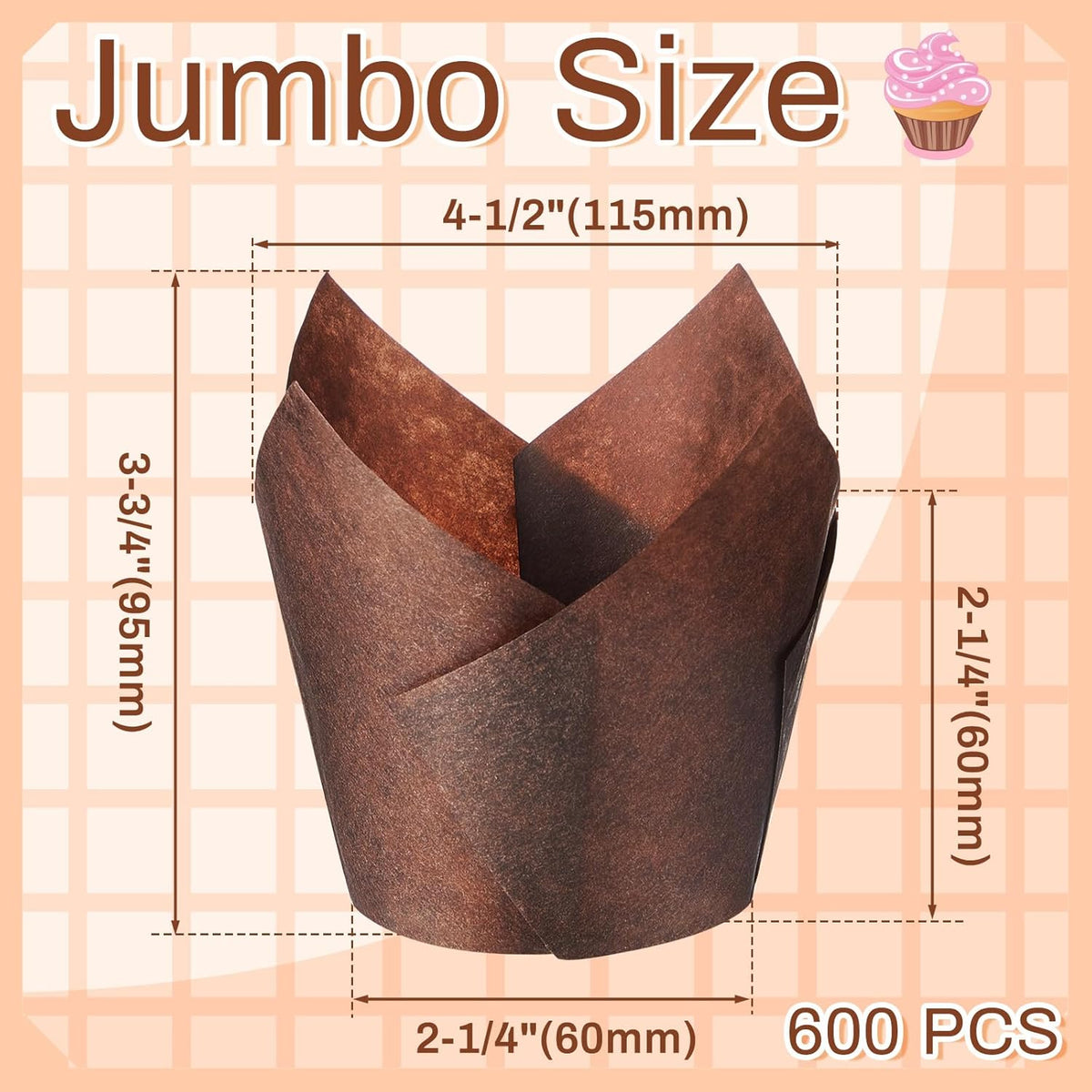 600 Pcs Jumbo Muffin Liners for Baking 2-1/4" x 4" Large Tulip Cupcake Liners Greaseproof Cupcake