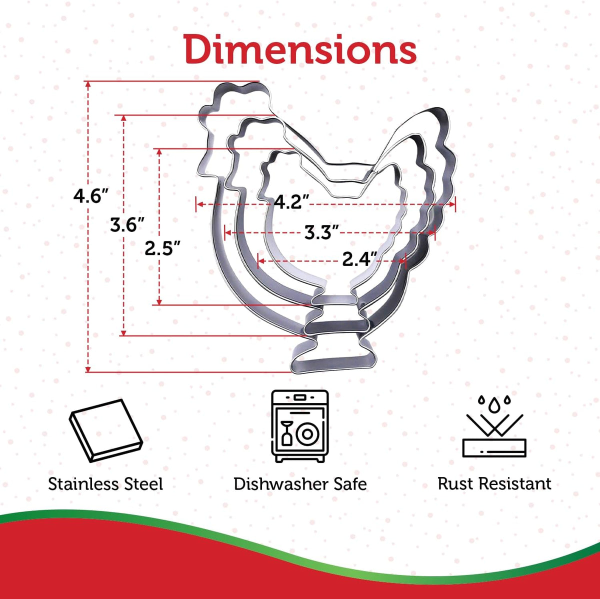 Chicken Cookie Cutter Set – Sharp & Stainless Steel Cooking Utensils – A Fun Fit for Sandwiches