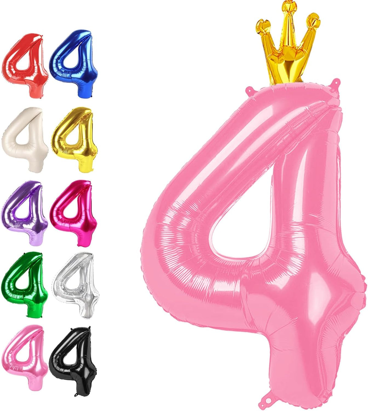 40 Inch Pink Crown Large Number 4 Balloons, Giant Foil Number Four 14 24 34 40 44 Balloons, Pink