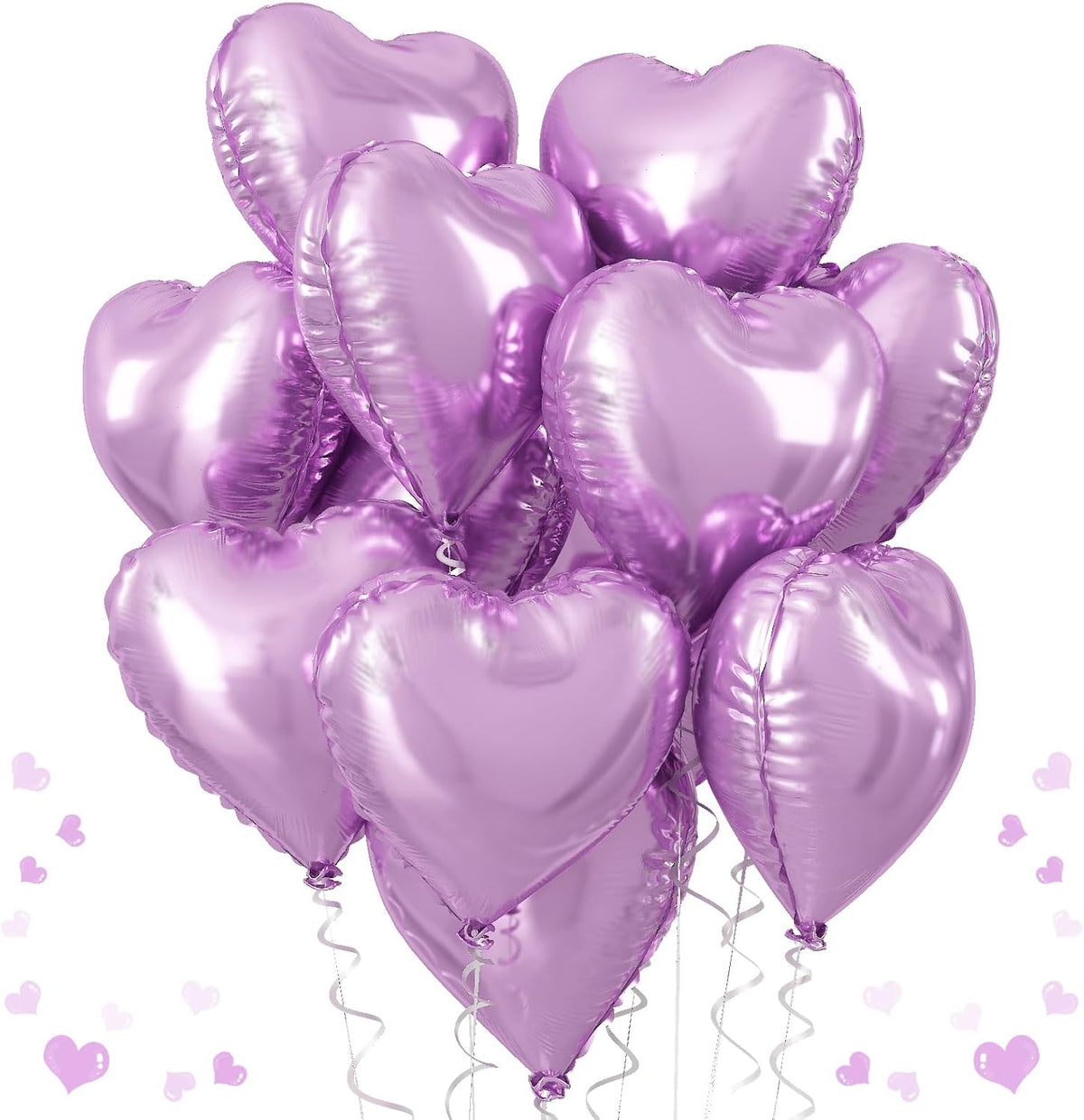 Purple Foil Heart Balloons, 12Pcs Lavender Purple Heart Shape Mylar Balloons, 18 Inch Light Purple