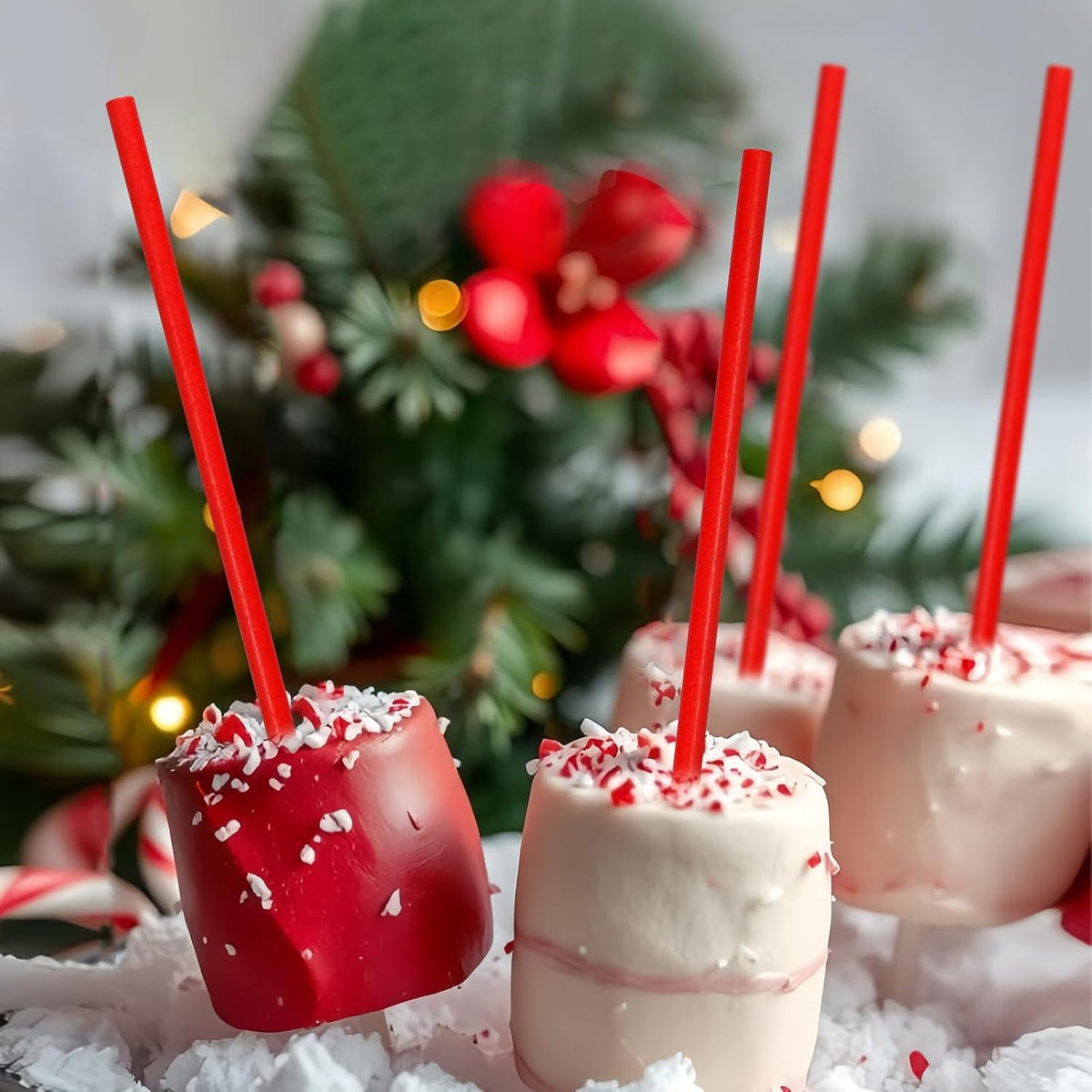 Disposable 7.75 inch Solid Red Paper Straws 100 Counts for Drinking, Decoration, Cake Pops, DIY