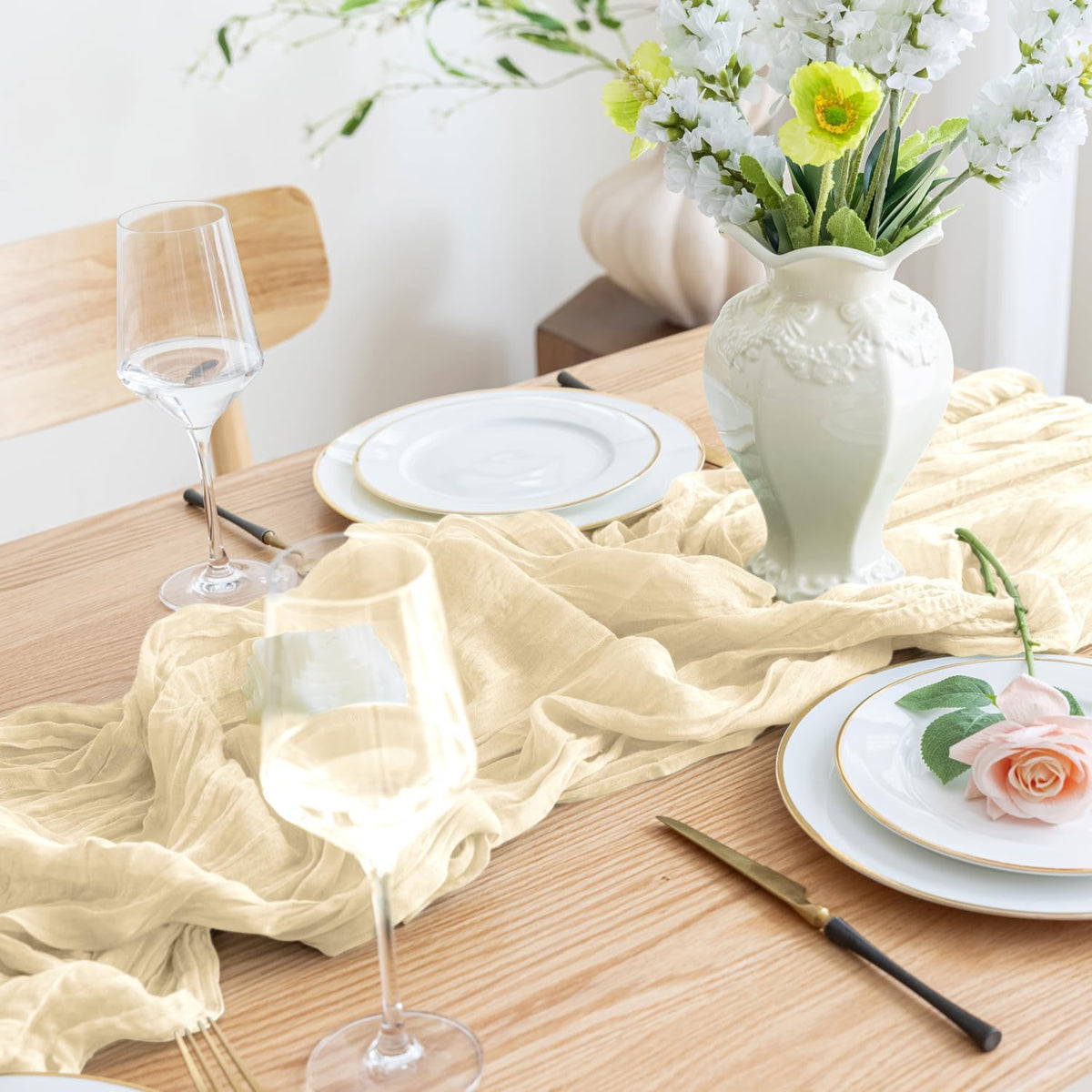 Asee'm Cheesecloth Table Runner 120 Inches Long Beige Boho Gauze Cheese Cloth Runner 10FT Rustic