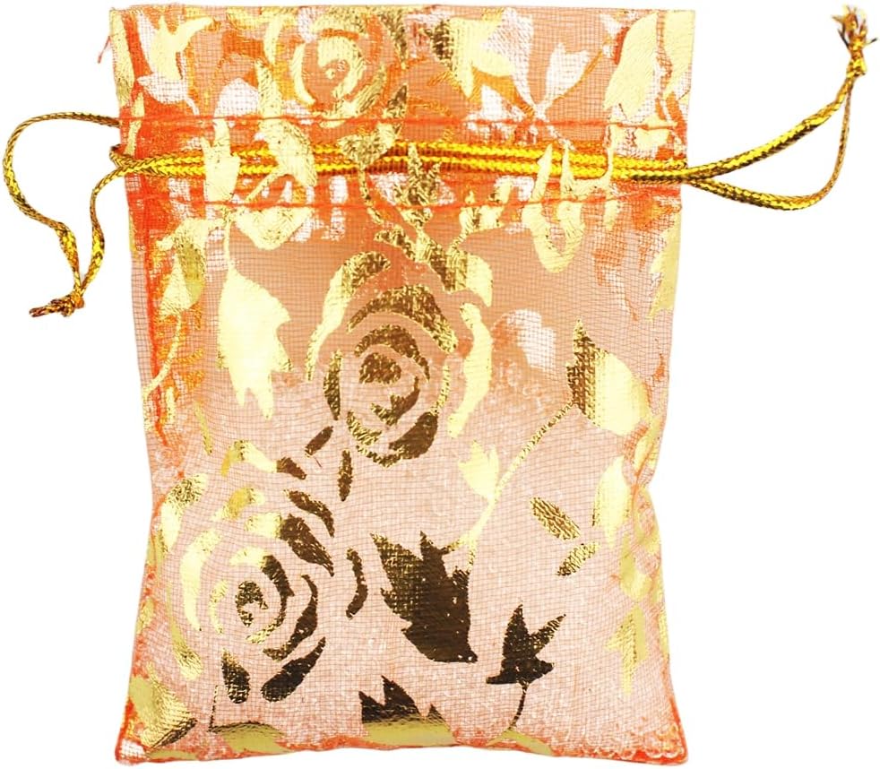 QIANHAILIZZ 100 Pack 2.8 x 3.5 Inch Flower Heart Organza Jewelry Gift Pouch Candy Pouch Drawstring
