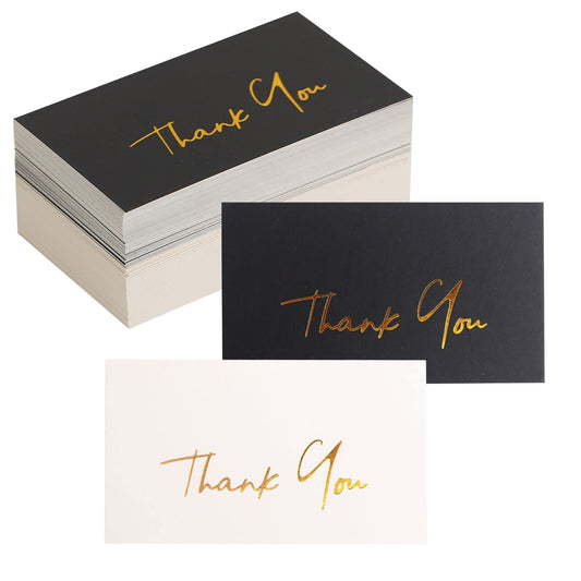 Winoo Design Gold Mini Thank You Cards Small Business - 100 PK - Flat Card No Fold, 2 x 3.5 Inches