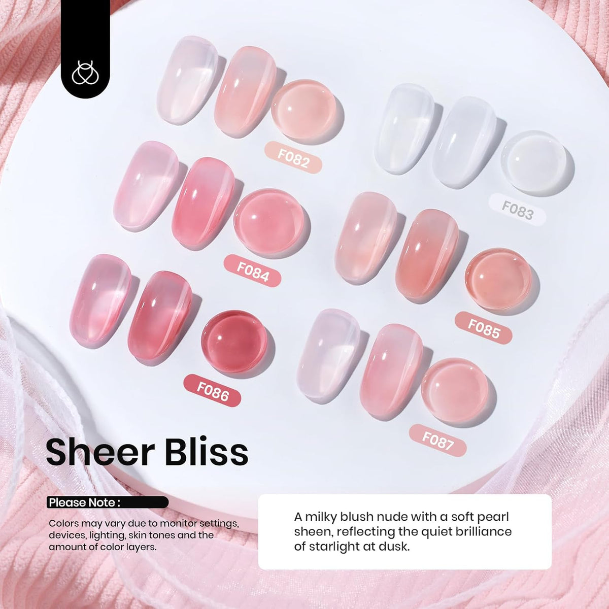 Beetles Rubber Base Builder Nail Gel Set - 6 Colors Nude Pink White Base Gel Polish for Nail