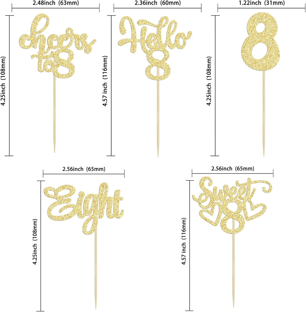 30Pcs 8th Birthday Cupcake Toppers Glitter Eight Hello 8 Cupcake Picks Cheers to 8 Years Old Cake