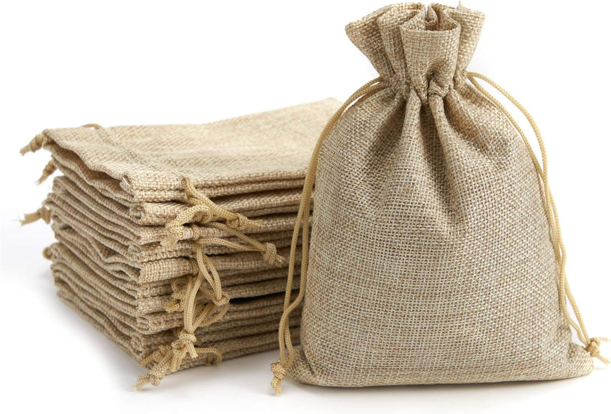 Tendwarm 20 Pcs 5x7 Inch Burlap Gift Bags with Drawstring Recyclable Linen Sacks Jewelry Bag for