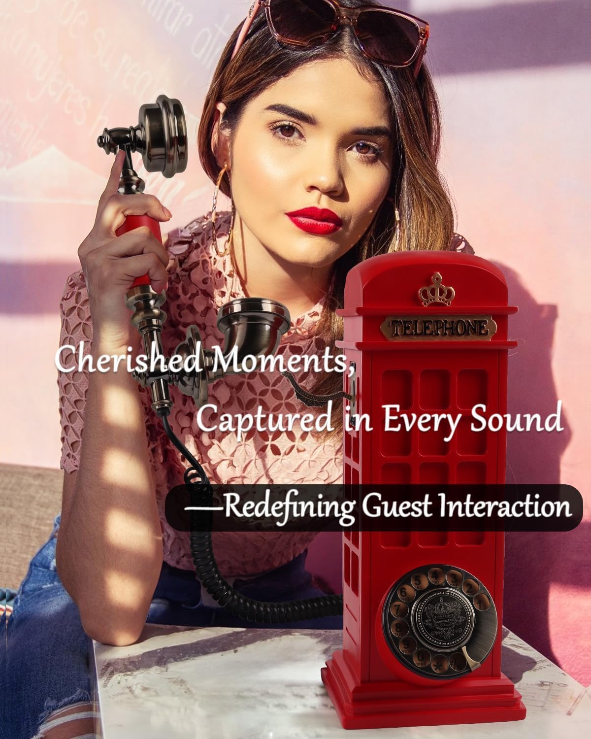 Audio Guest Book Wedding Phone with Vintage Phone Booth Design, Record Customized Audio Message