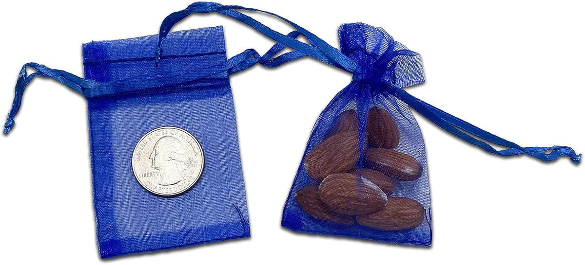 TheDisplayGuys 100-Pack XS 2 x 2 3/4" Royal Blue Sheer Organza Gift Bags with Drawstring, Jewelry