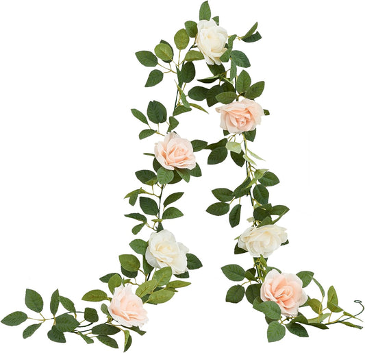 Artificial Rose Garlands Rose Vines Leaves Banners Hanging Floral Garland Fake Rose Flower Vine