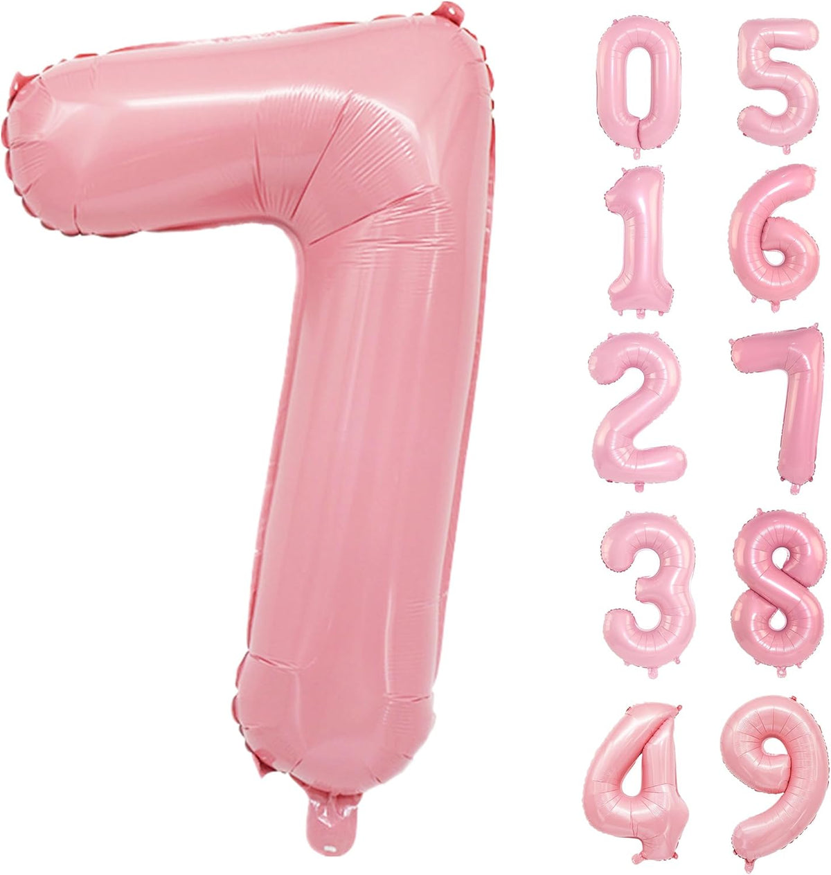 Light Pink Number 7 Balloon 40 Inch Big Self Inflating Foil Number Balloons 0-9, Pastel Pink