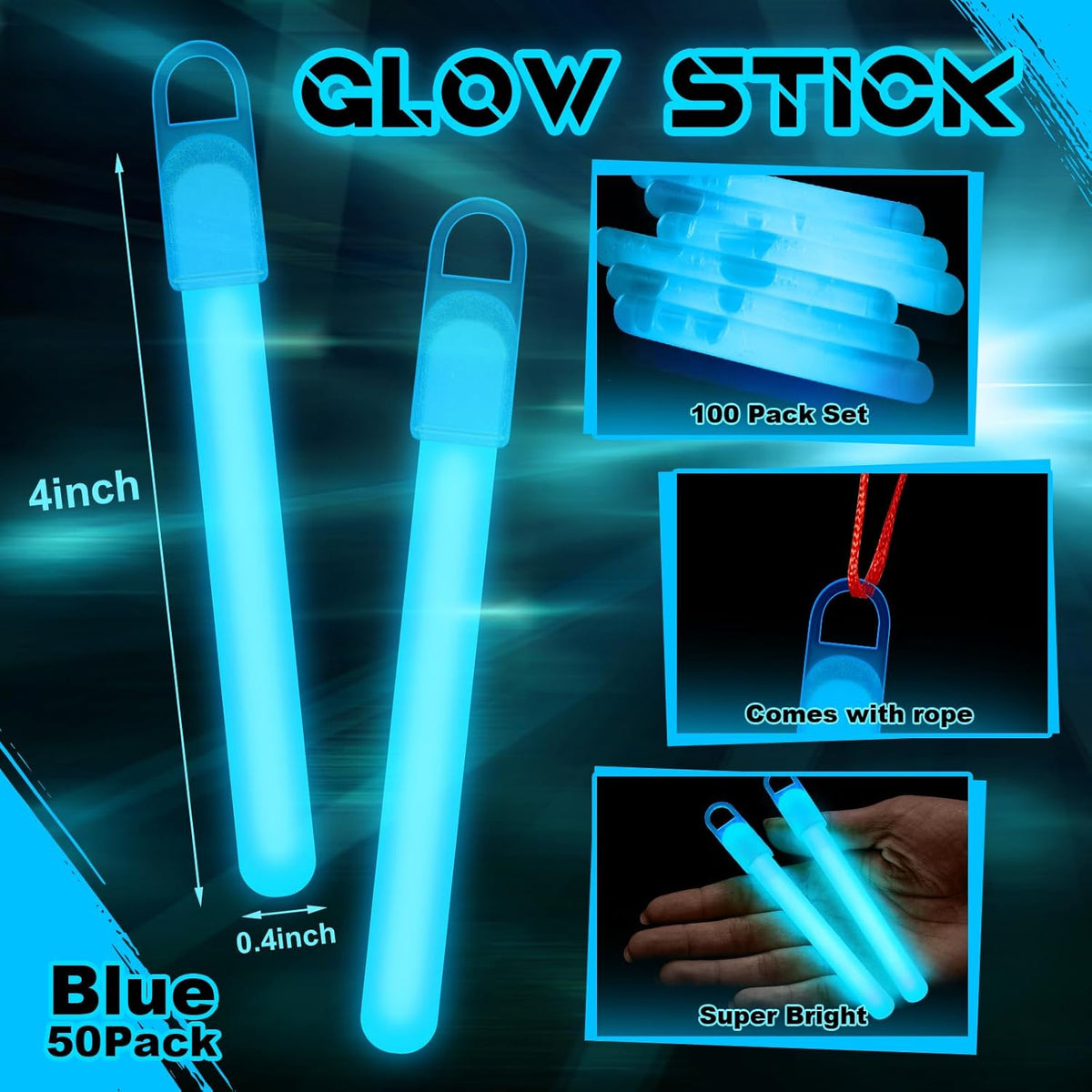 Lewtemi 50 Set 4'' Glow Sticks Bulk, Hallowee Glow in The Dark Party Supplies, Emergency Light