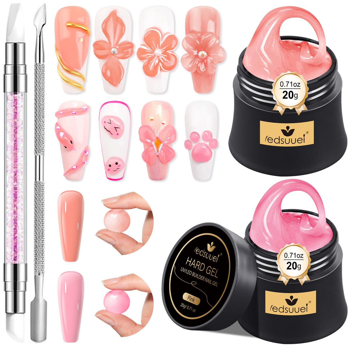Solid Builder Gel for Nails LEDSUUEI - 2 Color Nude Pink 3D Nail Gel Sculpting Non-Sticky Hand