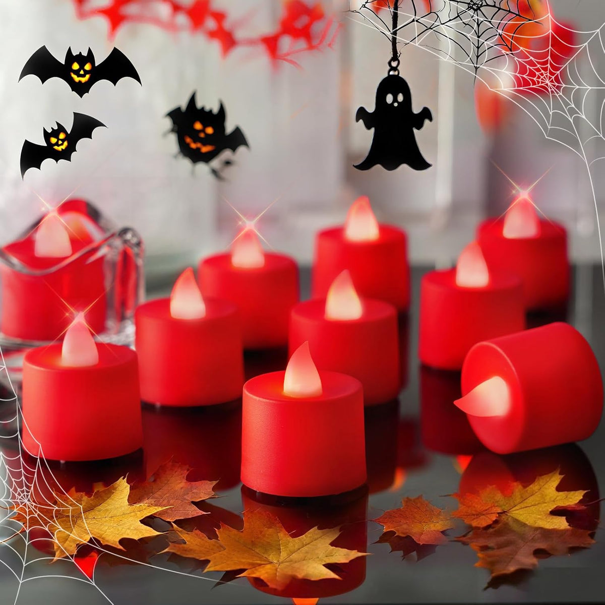 Amagic 24 Pack Red LED Tea Lights, Flameless Votive Candles Battery Operated, Electric Fake Colored