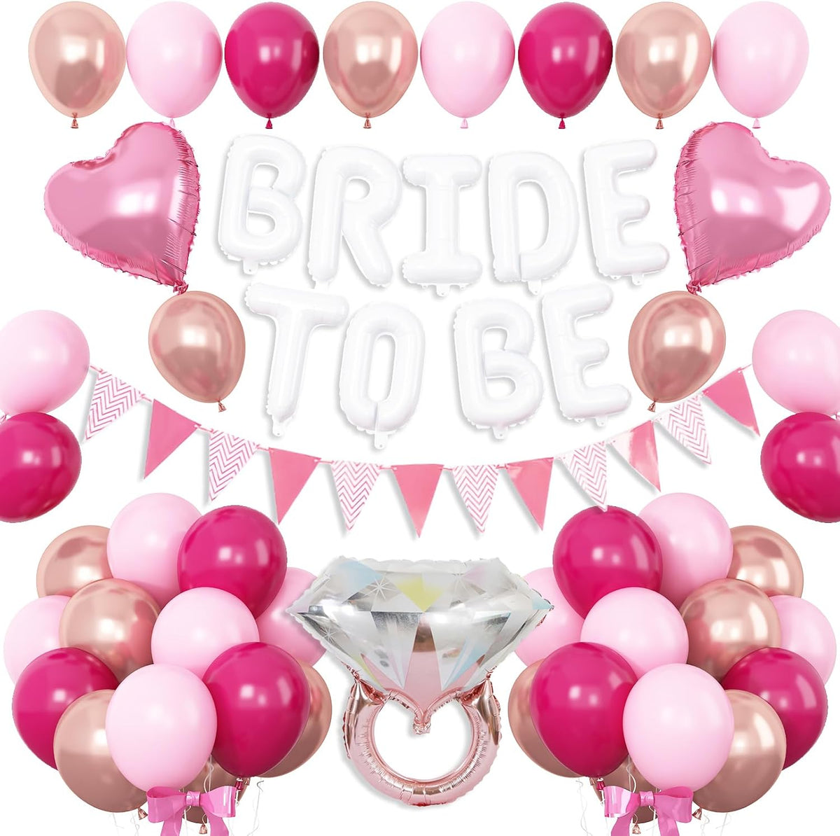 Pink White Bachelorette Party Decorations, White Bride To Be Bridal Shower Balloons Decorations