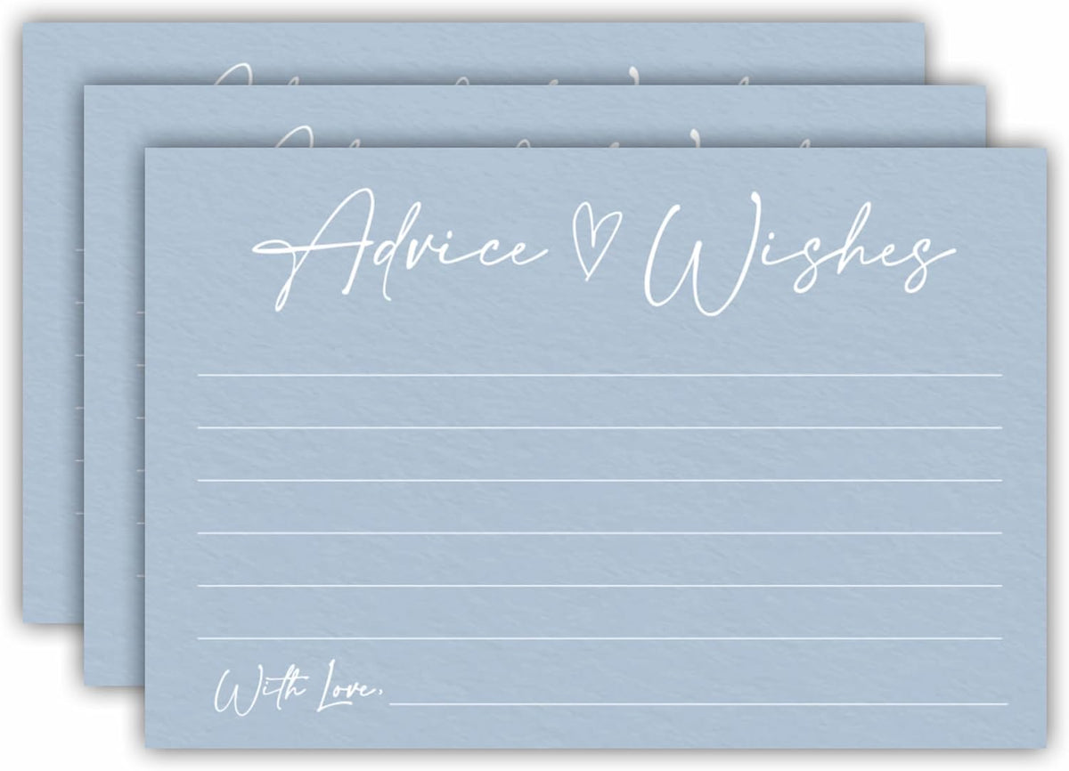 Advice And Wishes Cards, 30 Minimalism Blue Wishes Cards For Wedding, Bridal Shower, Advice And
