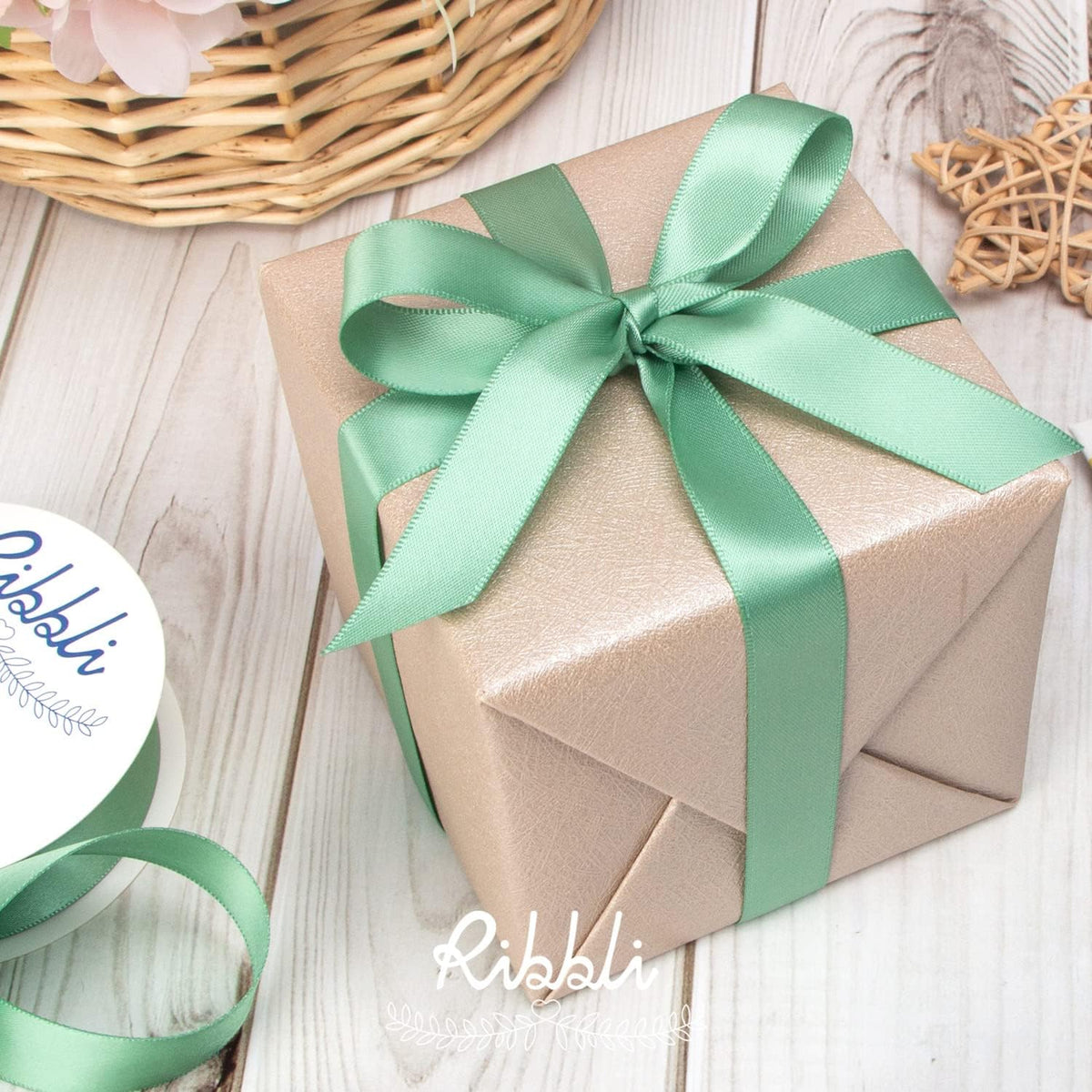 Ribbli Sage Green Satin Ribbon,Double Faced Satin 1 inch x Continuous 25 Yards,Use for Bows